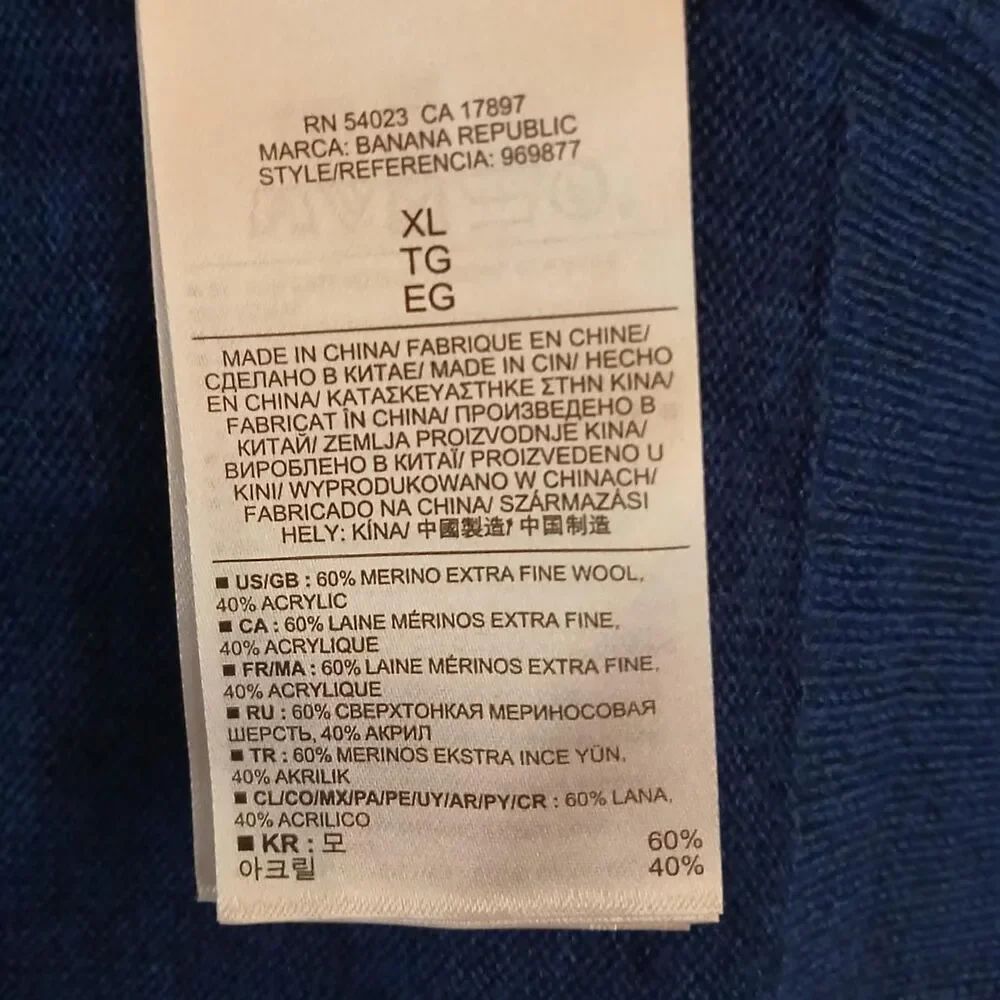 Banana Republic blue V-neck merino wool blend slim fit sweater XL classic basic